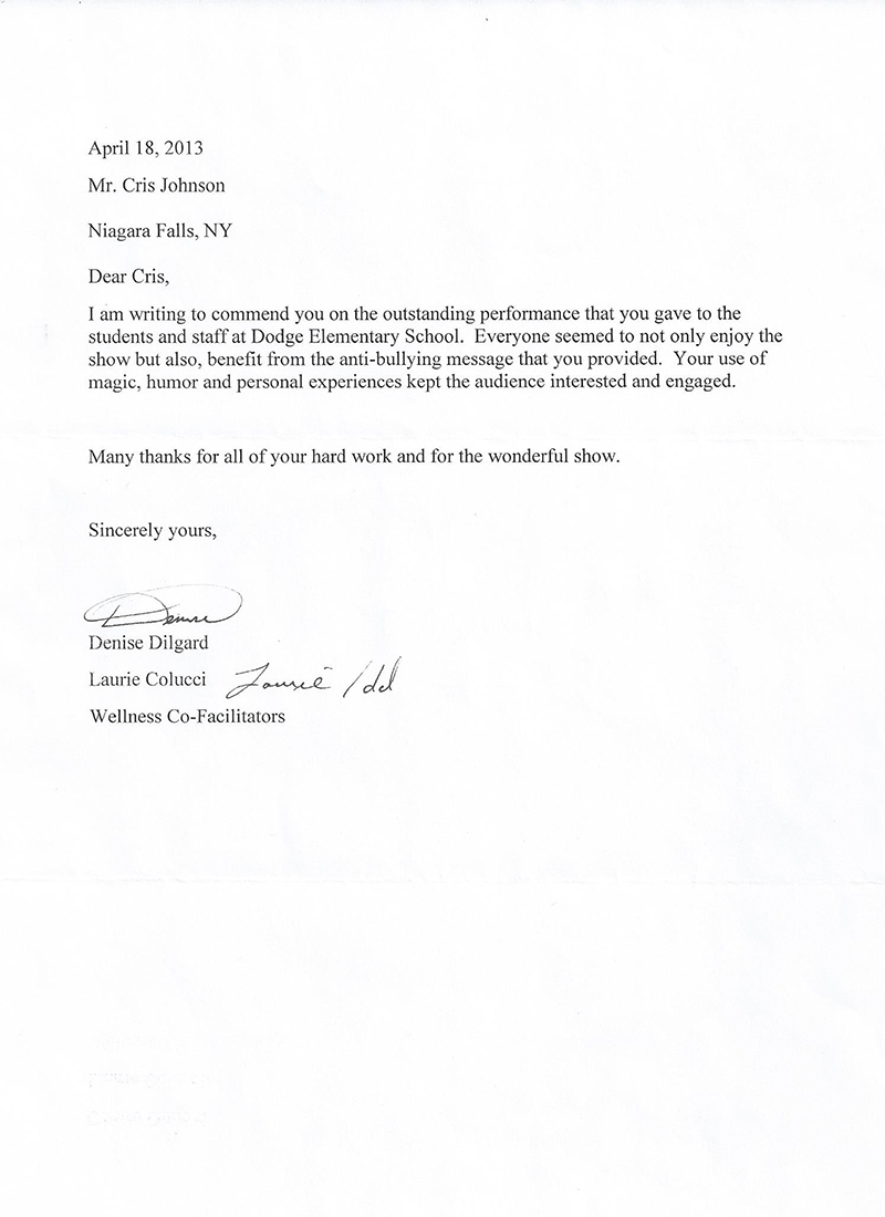 Testimonial letter for school assemblies