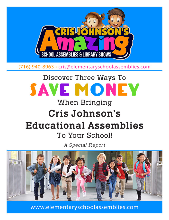 Save money on Cris Johnson School Assemblies flier